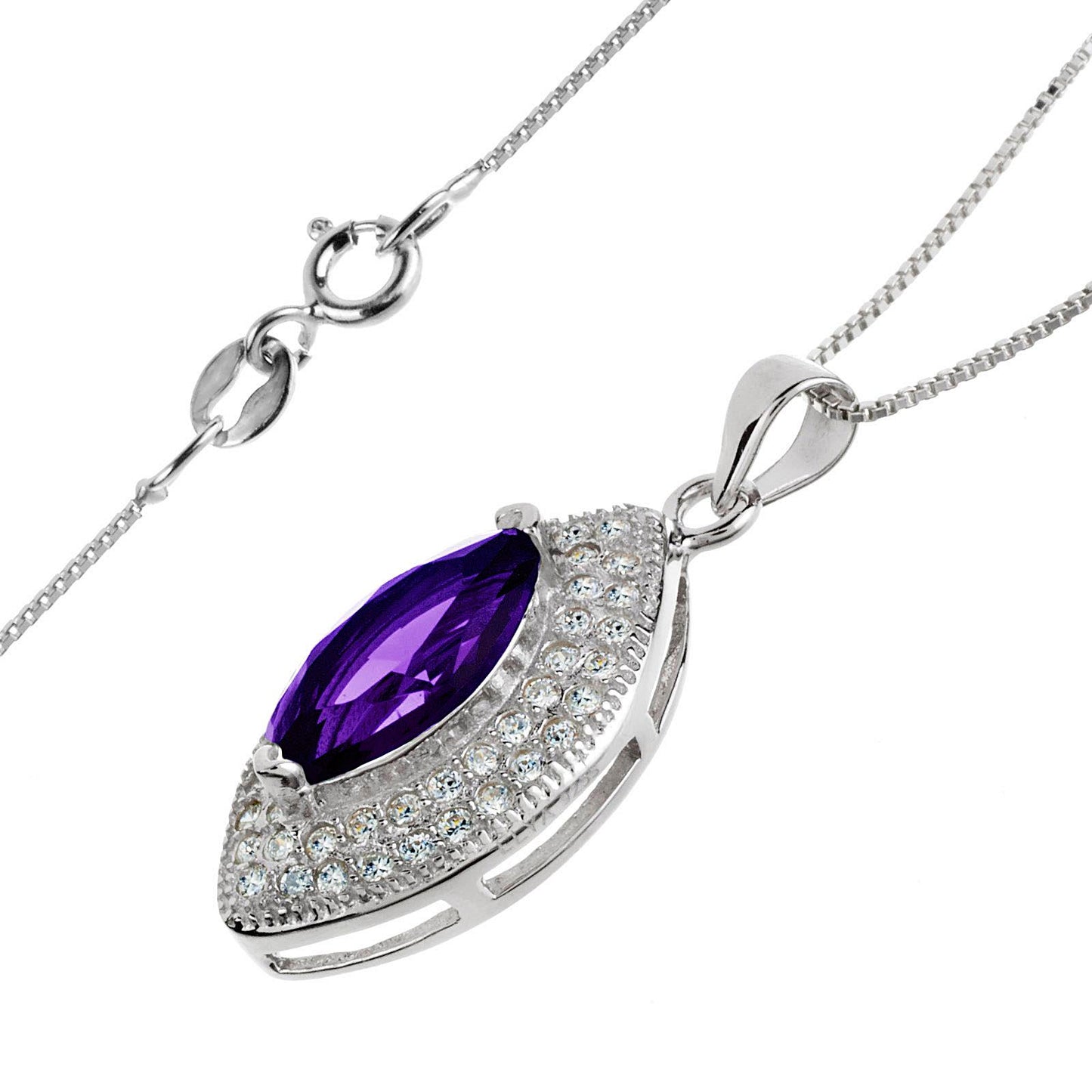 ELYA Purple Marquise Cubic Zirconia Halo Sterling Silver Pendant Necklace