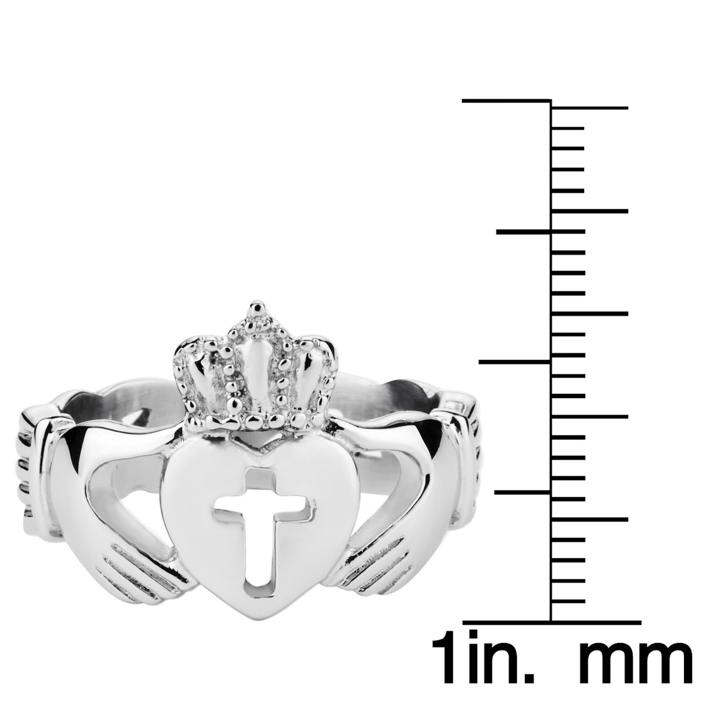ELYA Women's Polished Claddagh Cut-out Cross Celtic Knot Eternity Stainless Steel Ring
