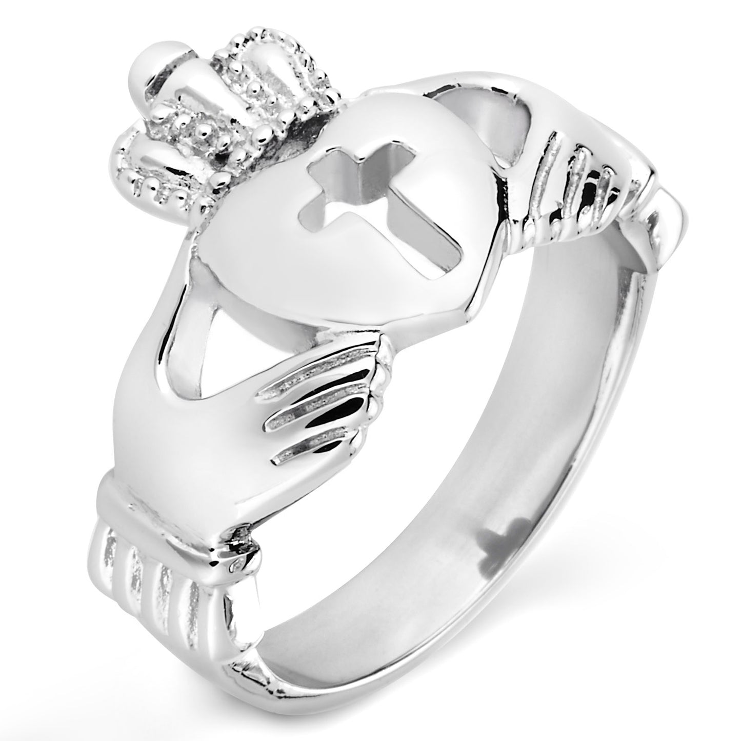 ELYA Women's Polished Claddagh Cut-out Cross Stainless Steel Ring