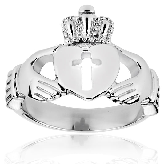 ELYA Women's Polished Claddagh Cut-out Cross Stainless Steel Ring
