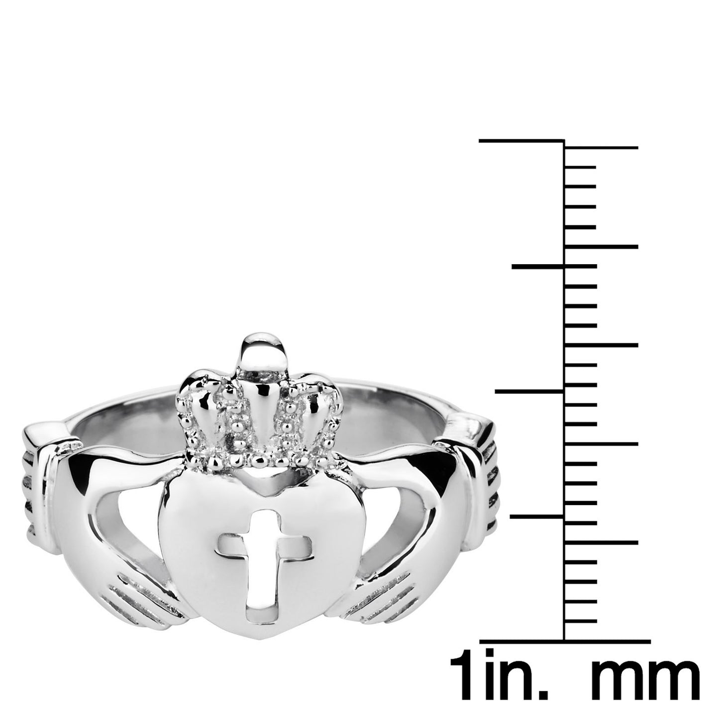 ELYA Women's Polished Claddagh Cut-out Cross Stainless Steel Ring