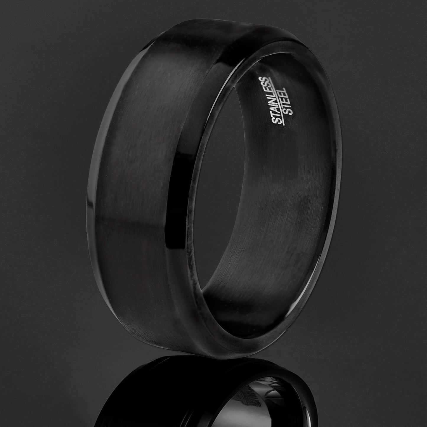 Men's Brushed and Polished Black Plated Stainless Steel Ring
