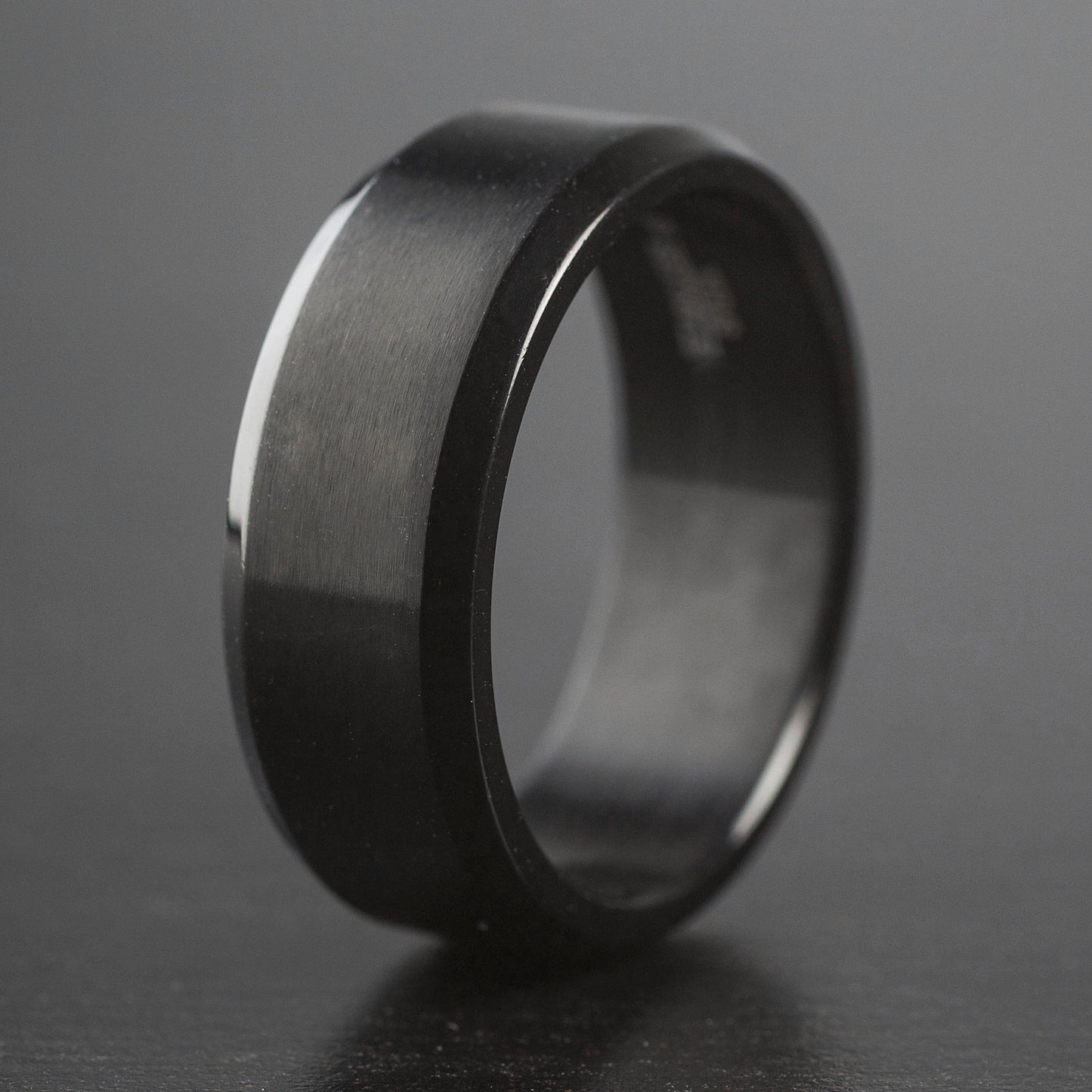 Men's Brushed and Polished Black Plated Stainless Steel Ring