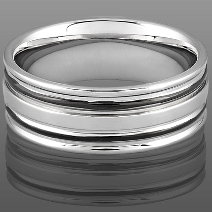 Men's Stainless Steel Polished Dual Grooved Ring