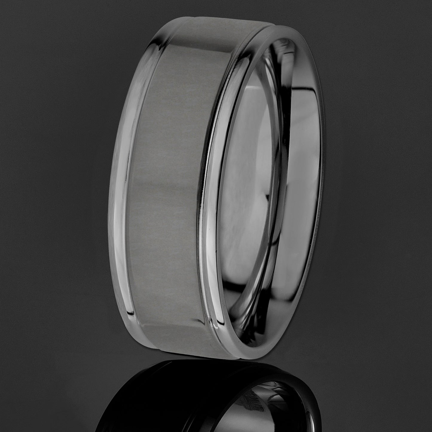 Men's Brushed and Polished Grooved Edges Steel Ring (8mm Wide)