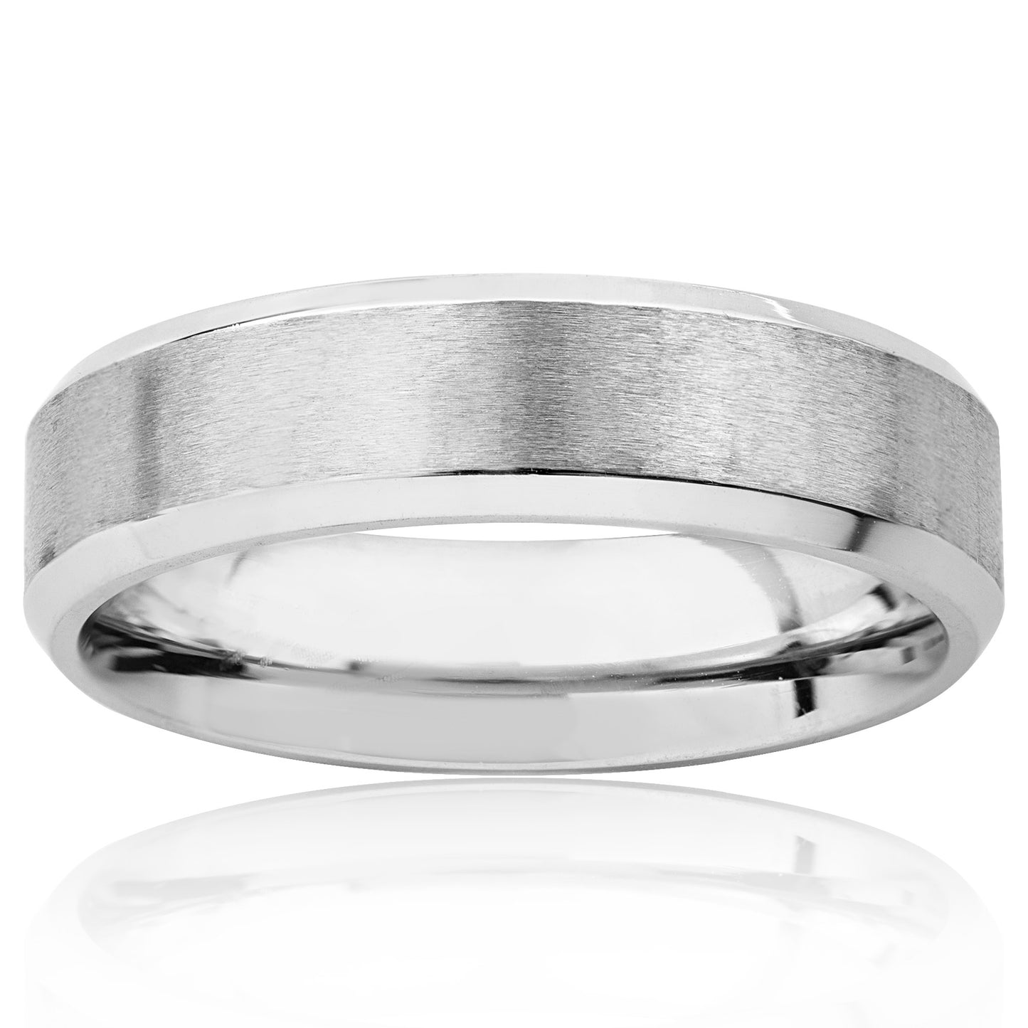Men's Brushed Stainless Steel Beveled Edge Ring (6mm)