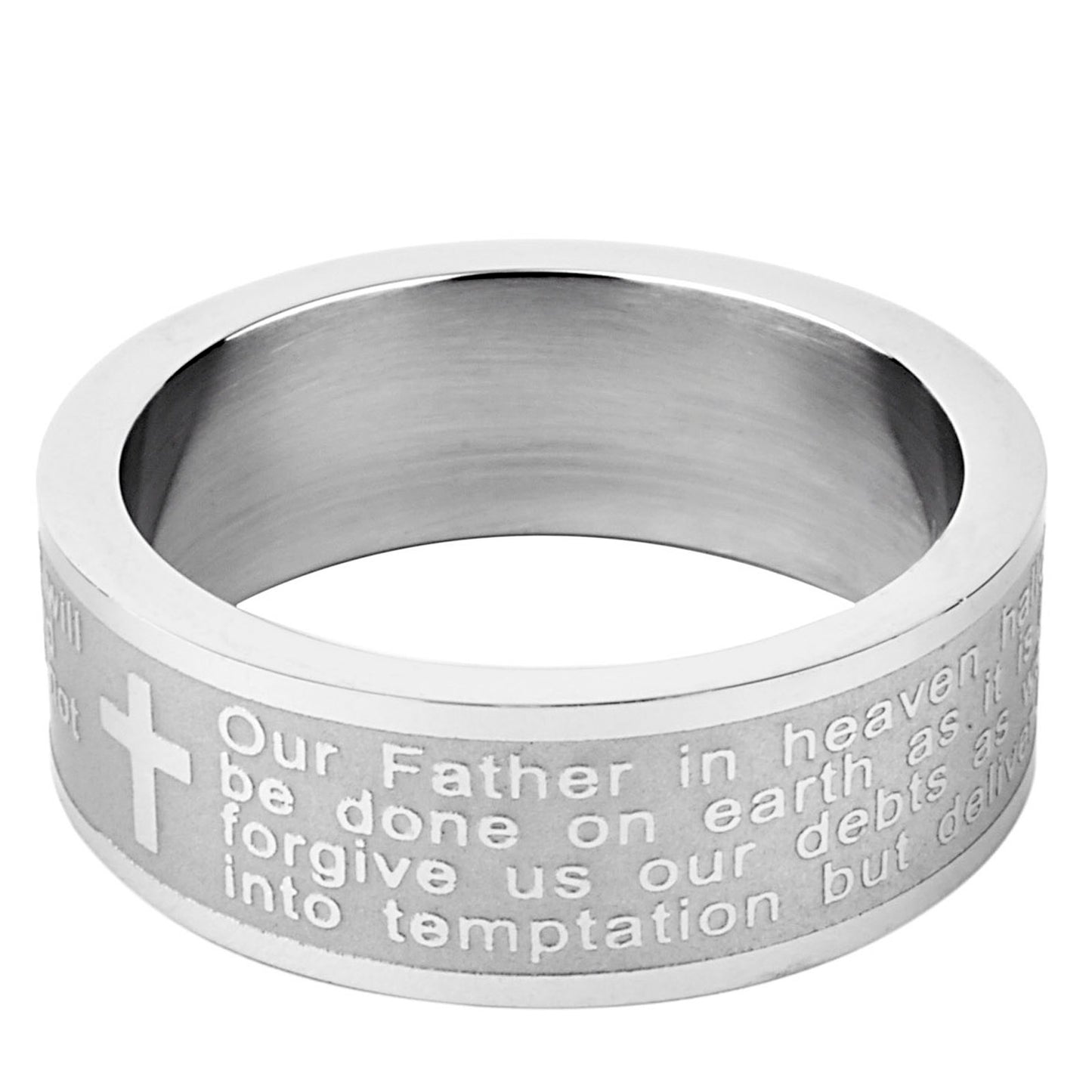 Men's Brushed and Polished Lord's Prayer Stainless Steel Ring
