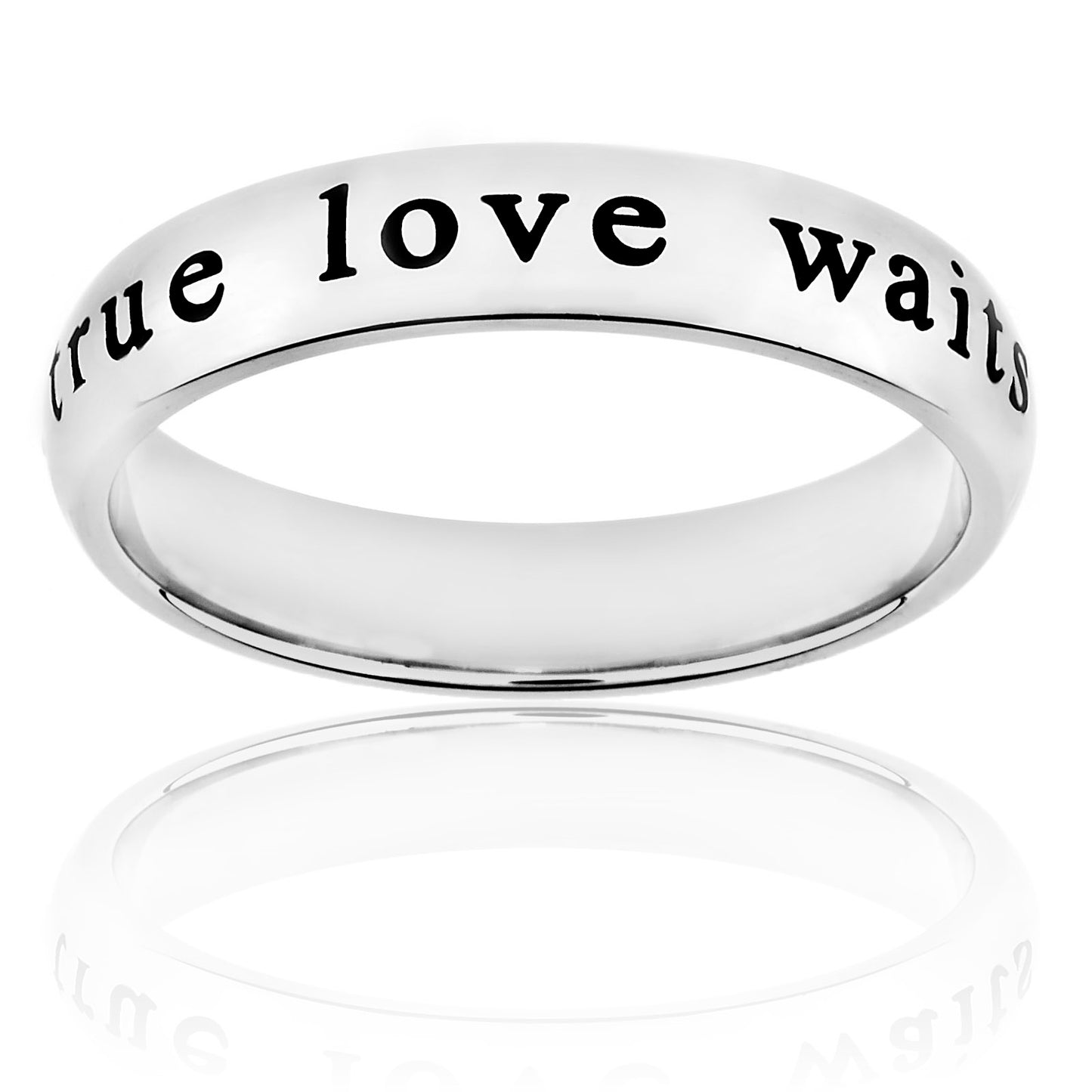 Polished 'True Love Waits' Stainless Steel Ring (4mm)