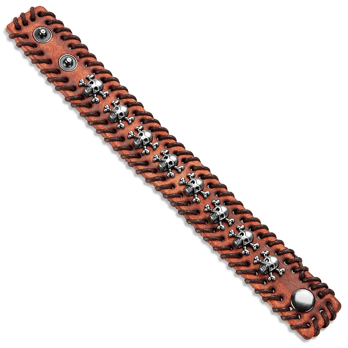 Men's Leather Skull Studs Stitched Cuff Bracelet
