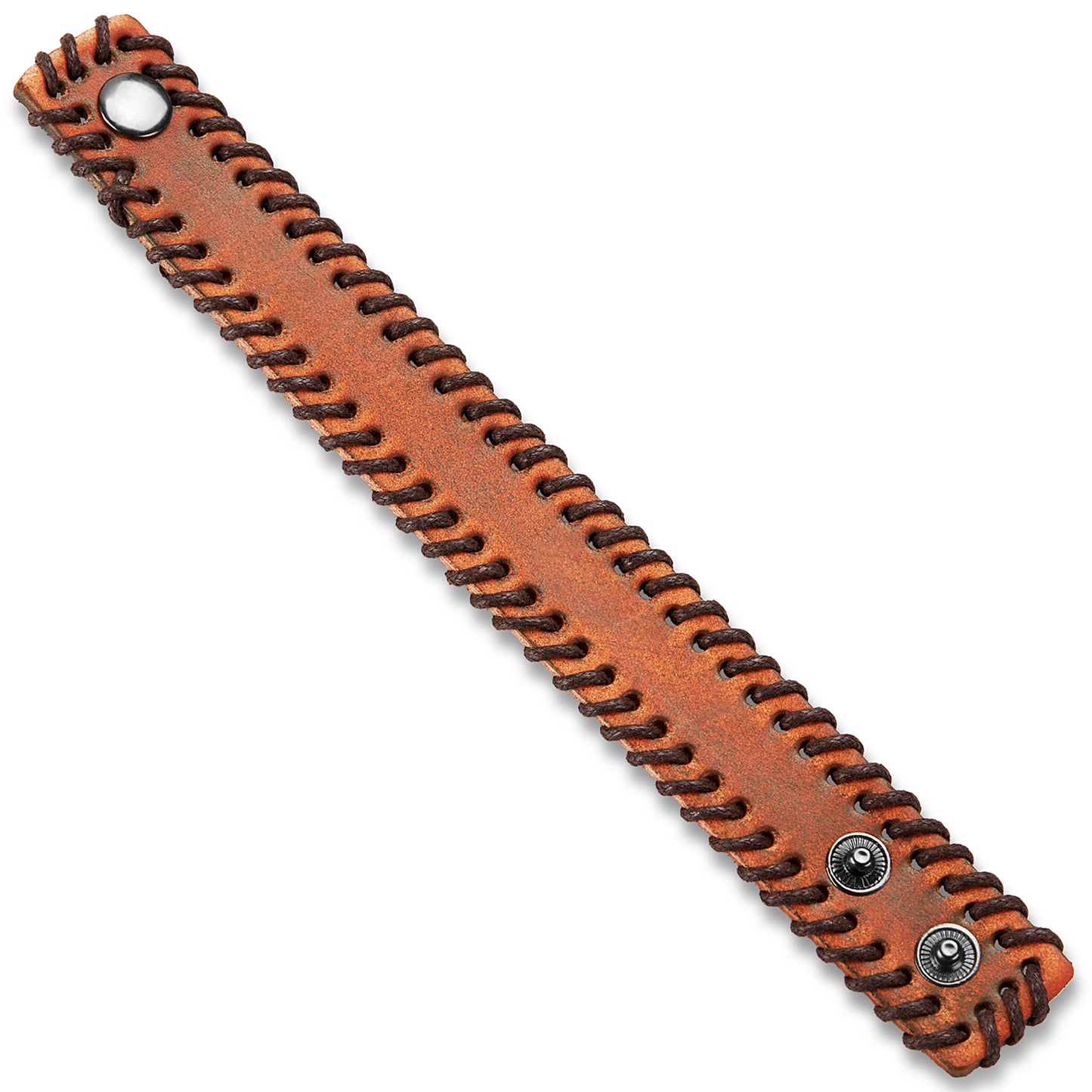 Men's Brown Leather Stitched Cuff Bracelet