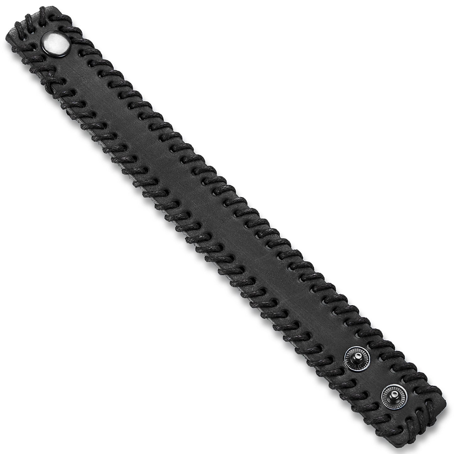 Men's Black Leather Stitched Cuff Bracelet