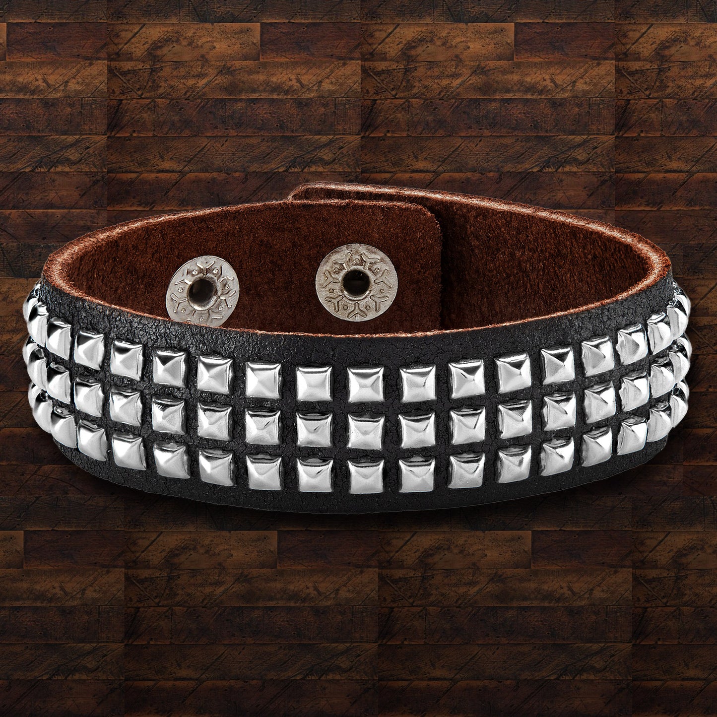 Men's Black Leather Studded Cuff Bracelet