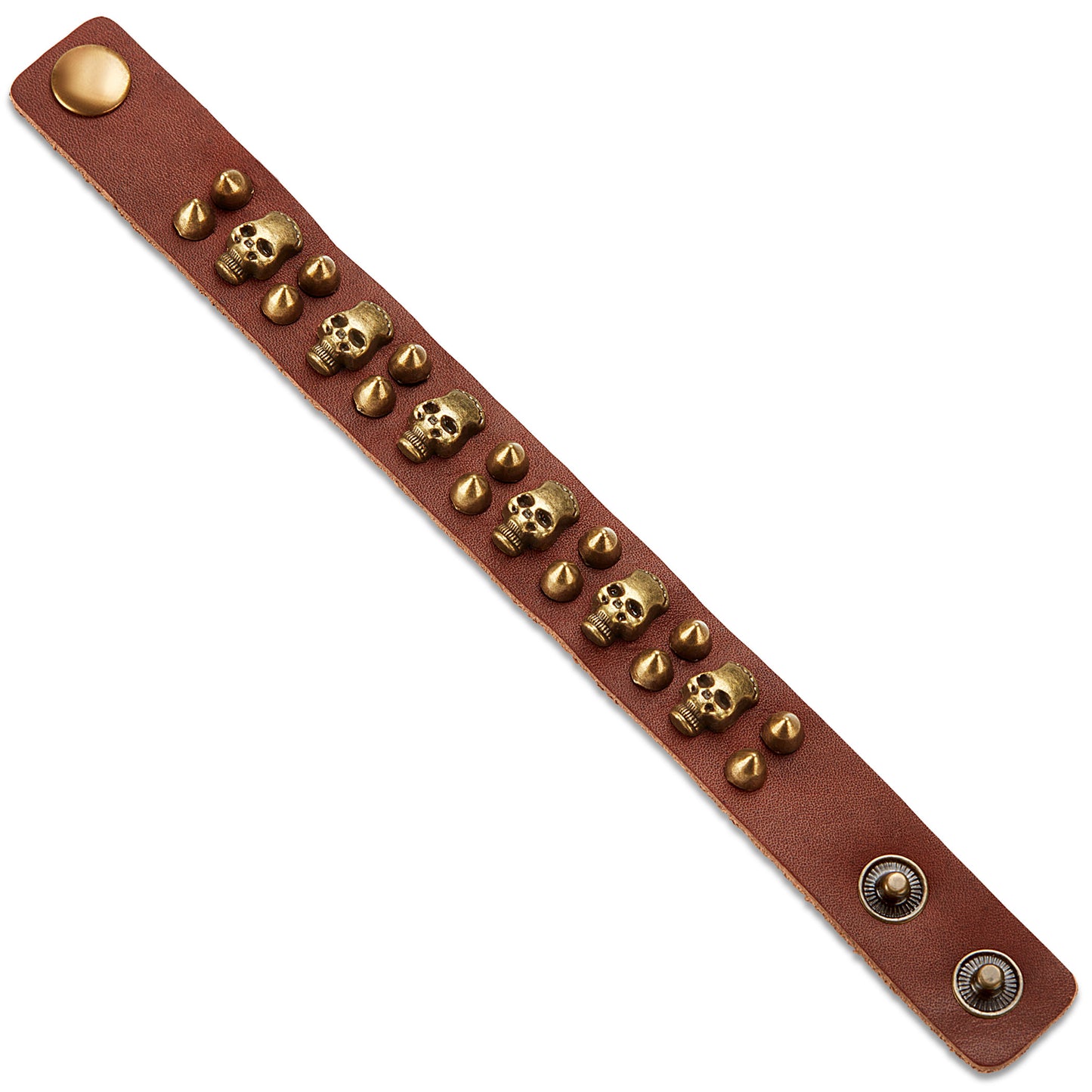 Men's Leather Skull and Bullet Studs Cuff Bracelet