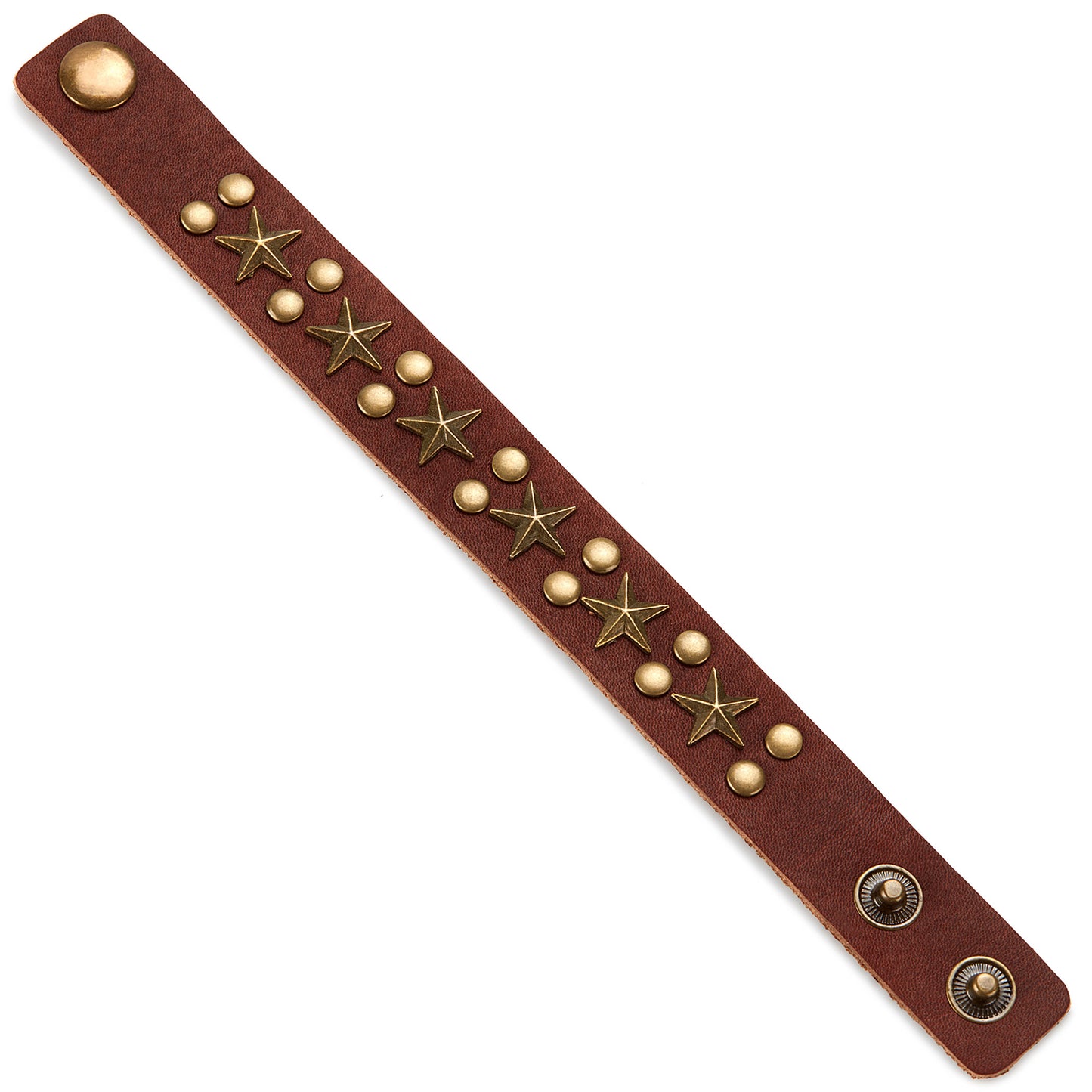 Men's Brown Leather Star and Studded Cuff Bracelet