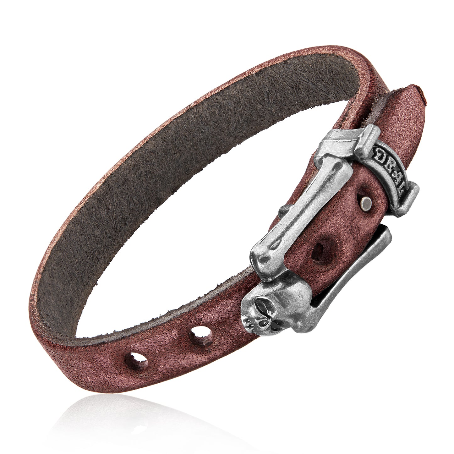 Men's Brown Leather Skull Buckle Bracelet