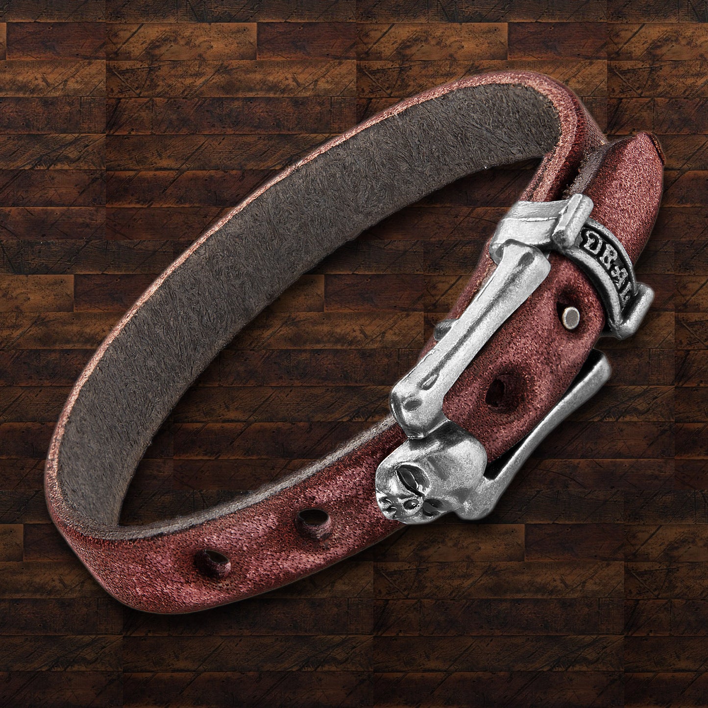 Men's Brown Leather Skull Buckle Bracelet