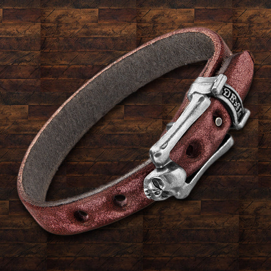 Men's Brown Leather Skull Buckle Bracelet