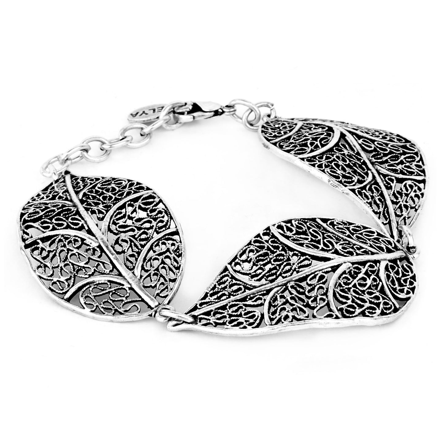 ELYA Antiqued Leaf Filigree Link Bracelet (30 mm) - 7"