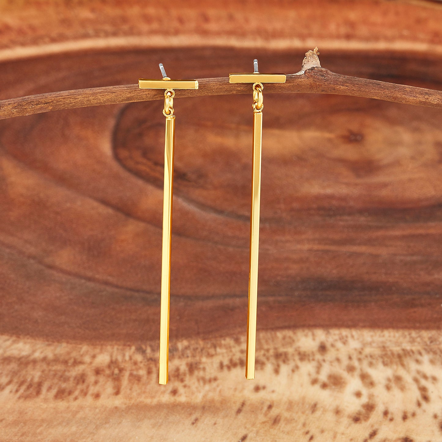 ELYA Women's Gold Tone Polished Bar Dangle Earrings