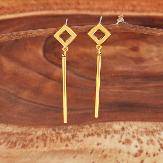 ELYA Women's Gold Tone Polished Diamond Shape Dangle Earrings