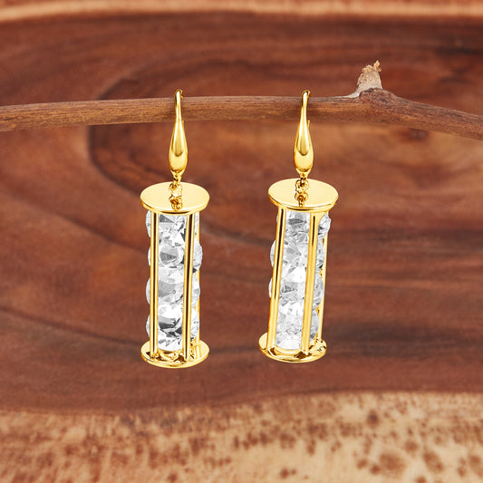 ELYA Women's Gold Tone Caged Crystals Dangle Earrings