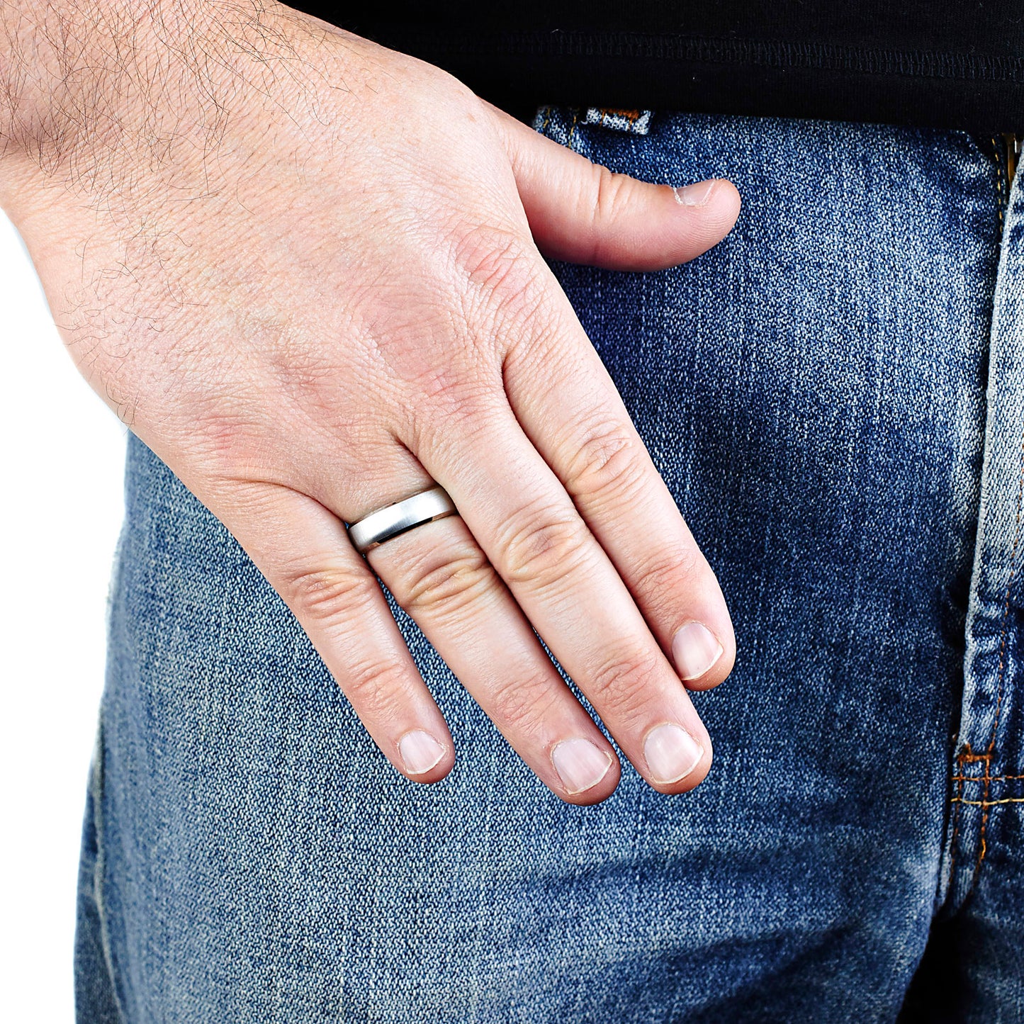 Men's Brushed Beveled Edge Dome Titanium Ring - 7mm