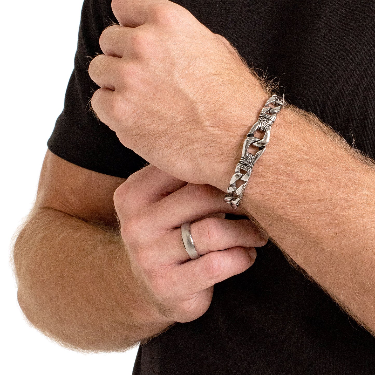 Men's Brushed Beveled Edge Dome Titanium Ring - 7mm