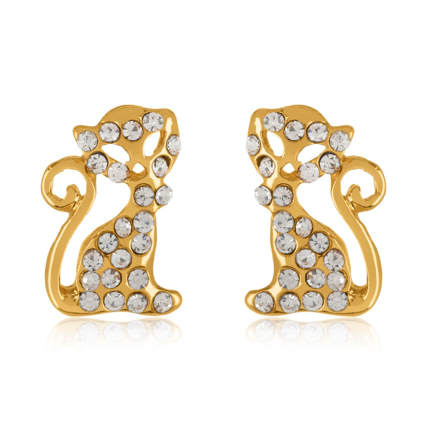 ELYA Women's Gold Tone Crystal Cat Pendant Necklace and Stud Earrings Jewelry Set
