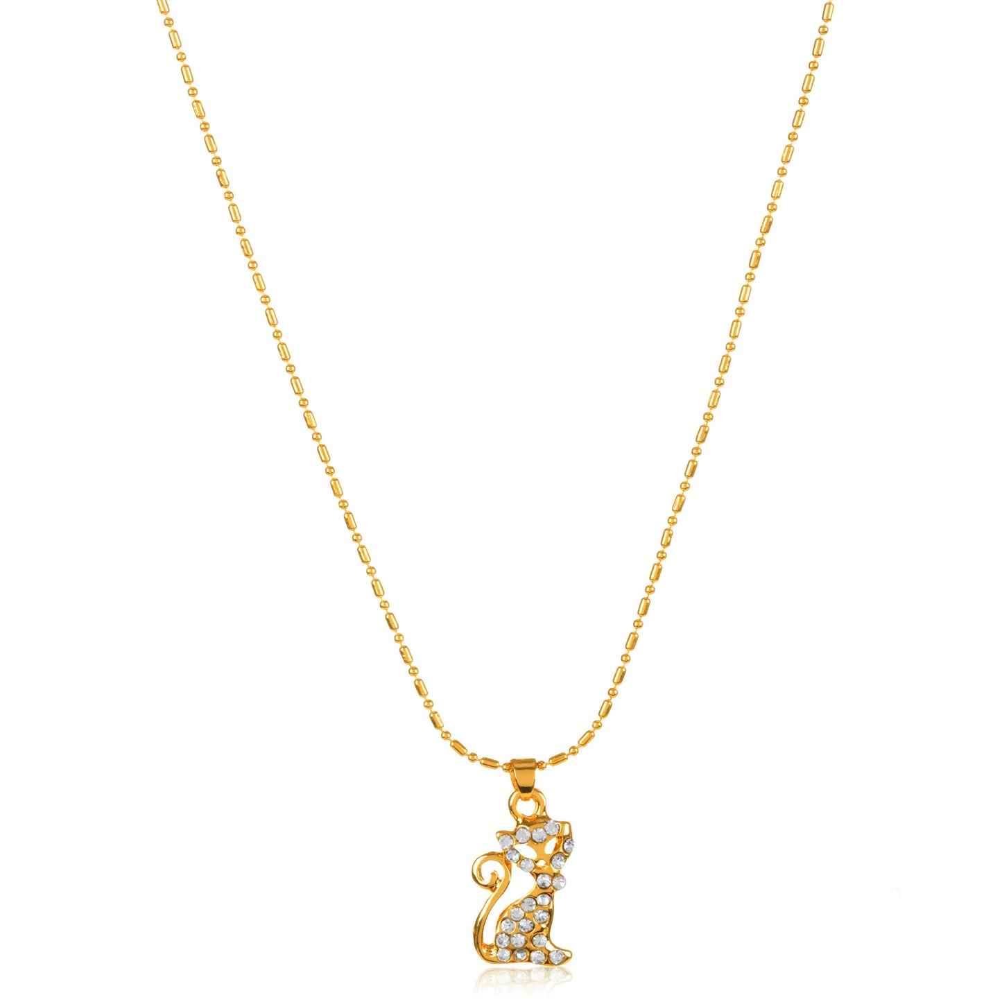 ELYA Women's Gold Tone Crystal Cat Pendant Necklace and Stud Earrings Jewelry Set