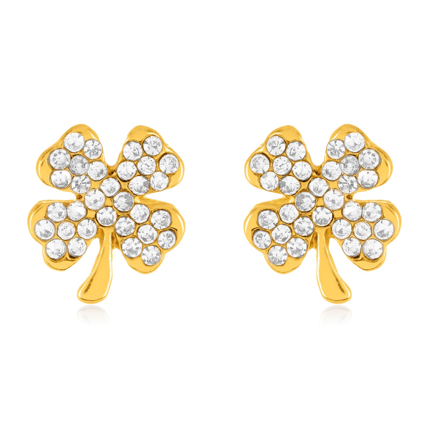 ELYA Women's Gold Tone Crystal Clover Necklace and Earrings Jewelry Set