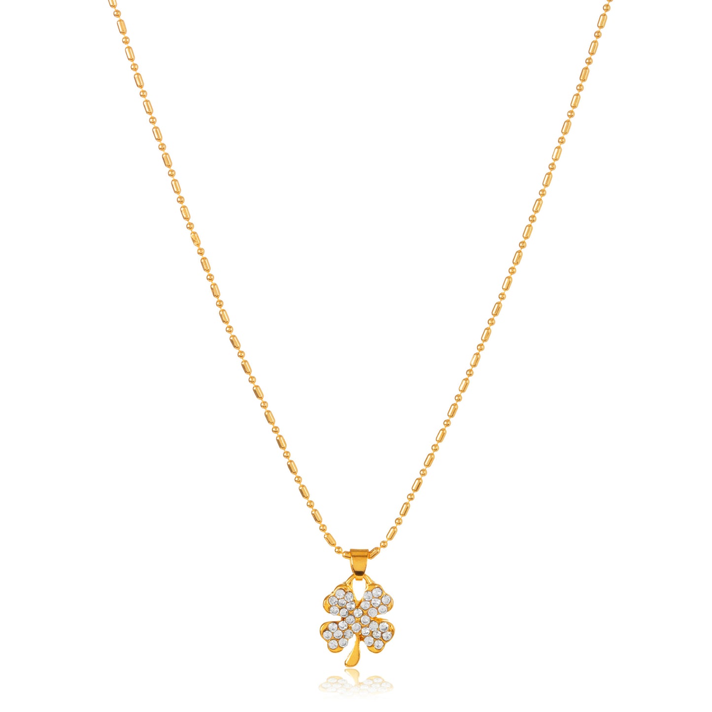 ELYA Women's Gold Tone Crystal Clover Necklace and Earrings Jewelry Set