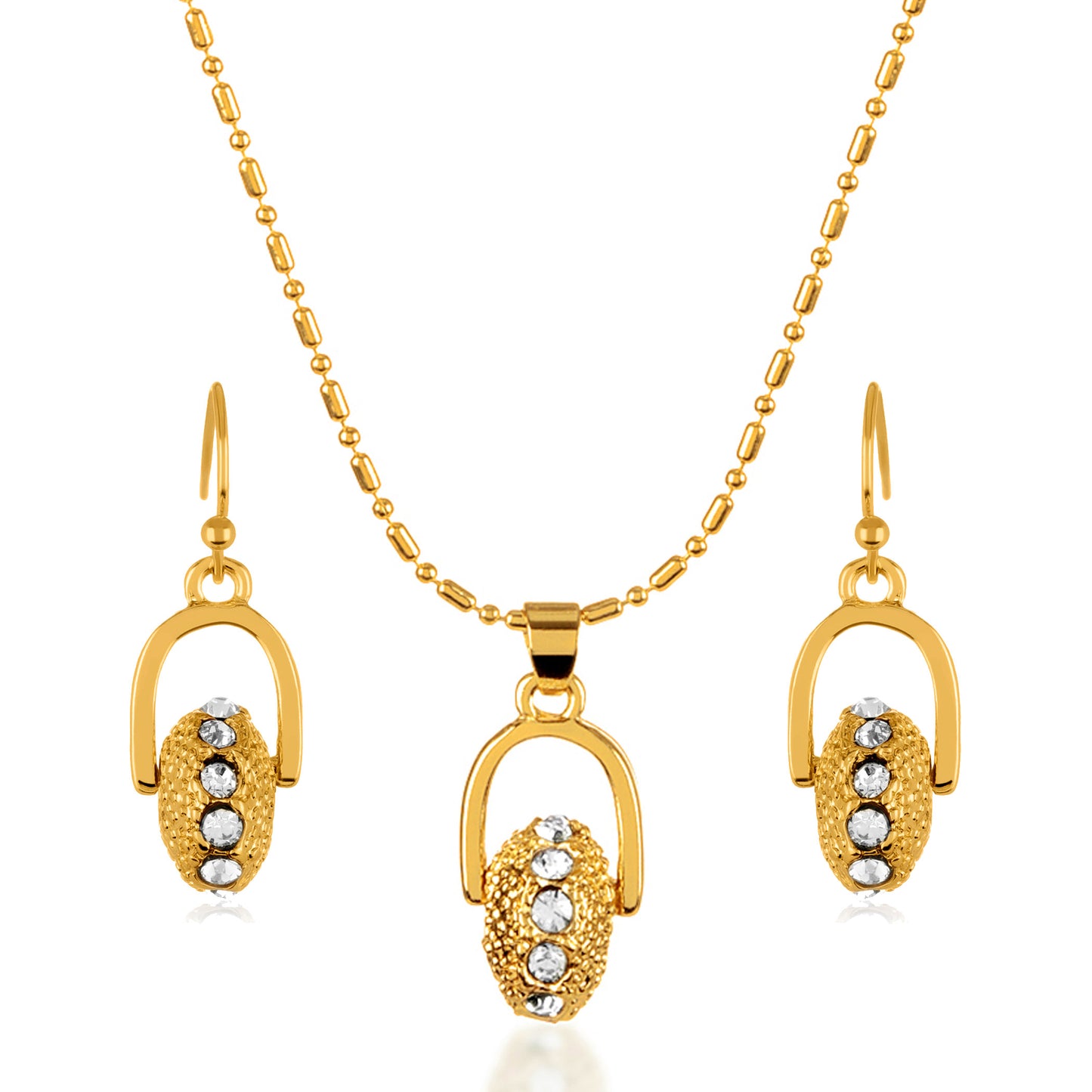 ELYA Women's Gold Tone Horseshoe Crystal Wheel Bead Necklace and Earrings Jewelry Set