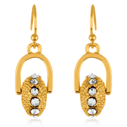 ELYA Women's Gold Tone Horseshoe Crystal Wheel Bead Necklace and Earrings Jewelry Set