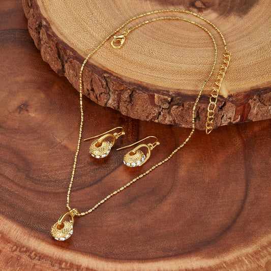 ELYA Women's Gold Tone Horseshoe Crystal Wheel Bead Necklace and Earrings Jewelry Set