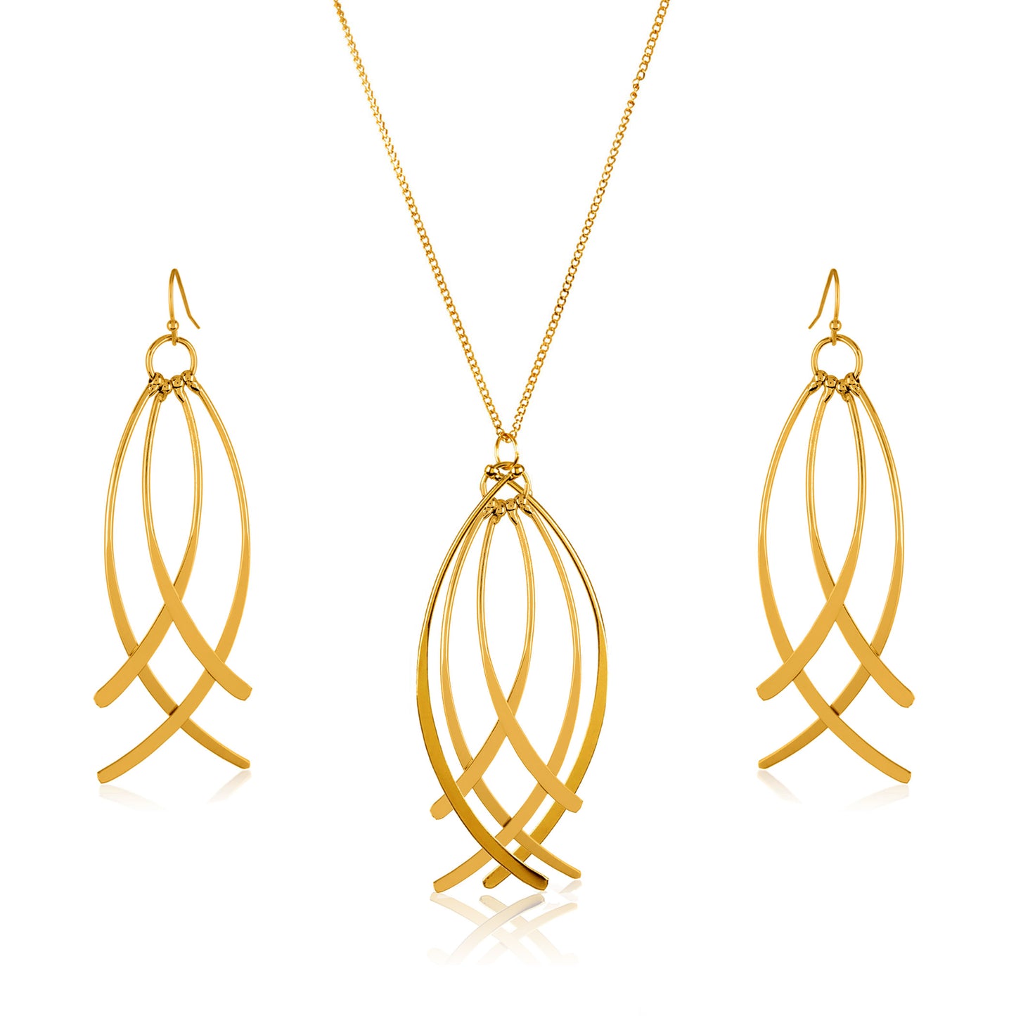 ELYA Women's Gold Tone Curved Wire Dangle Necklace and Earrings Jewelry Set