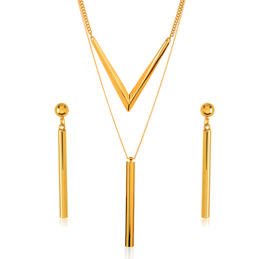 ELYA Women's Gold Tone Cylinder Bar Charm Necklace and Earrings Jewelry Set