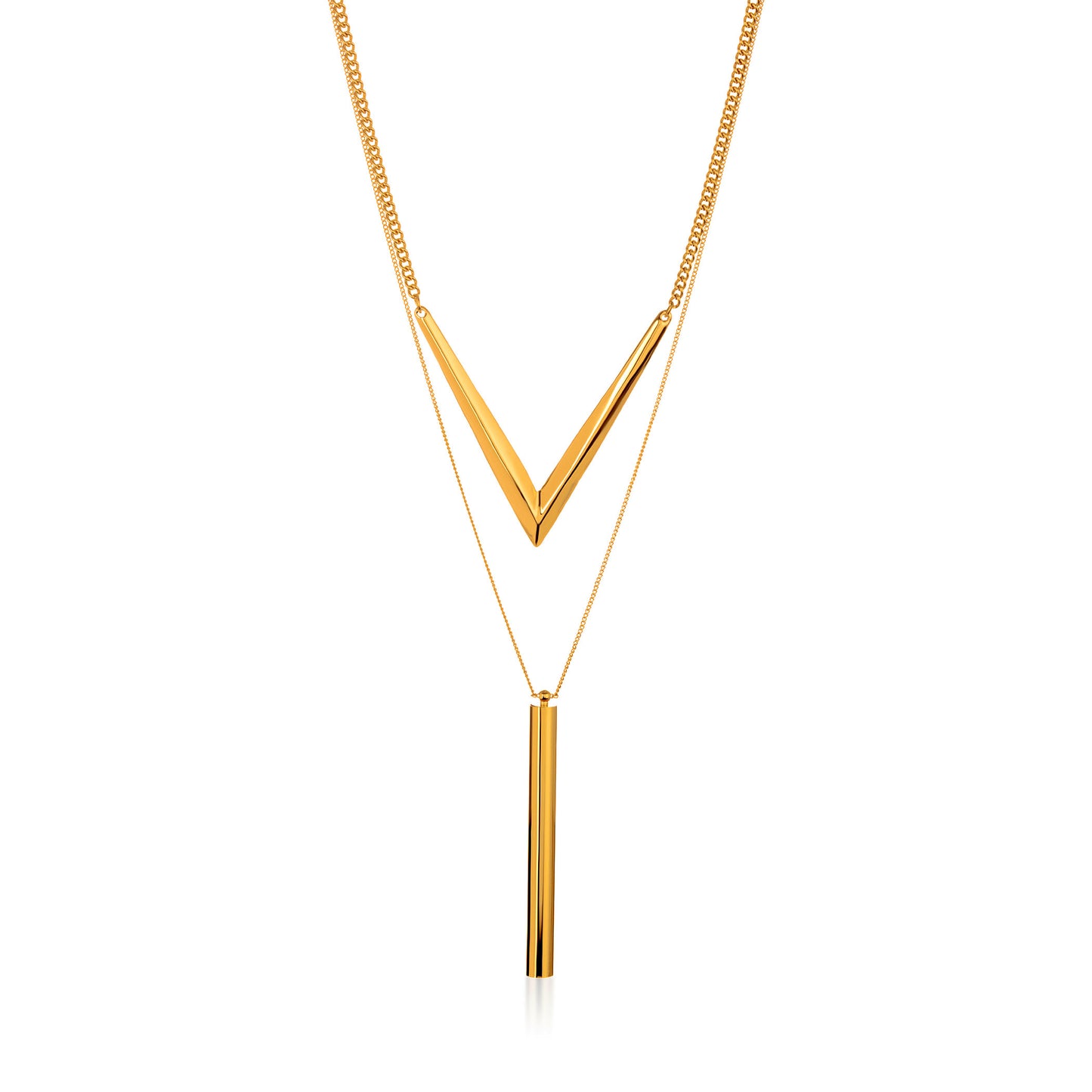 ELYA Women's Gold Tone Cylinder Bar Charm Necklace and Earrings Jewelry Set
