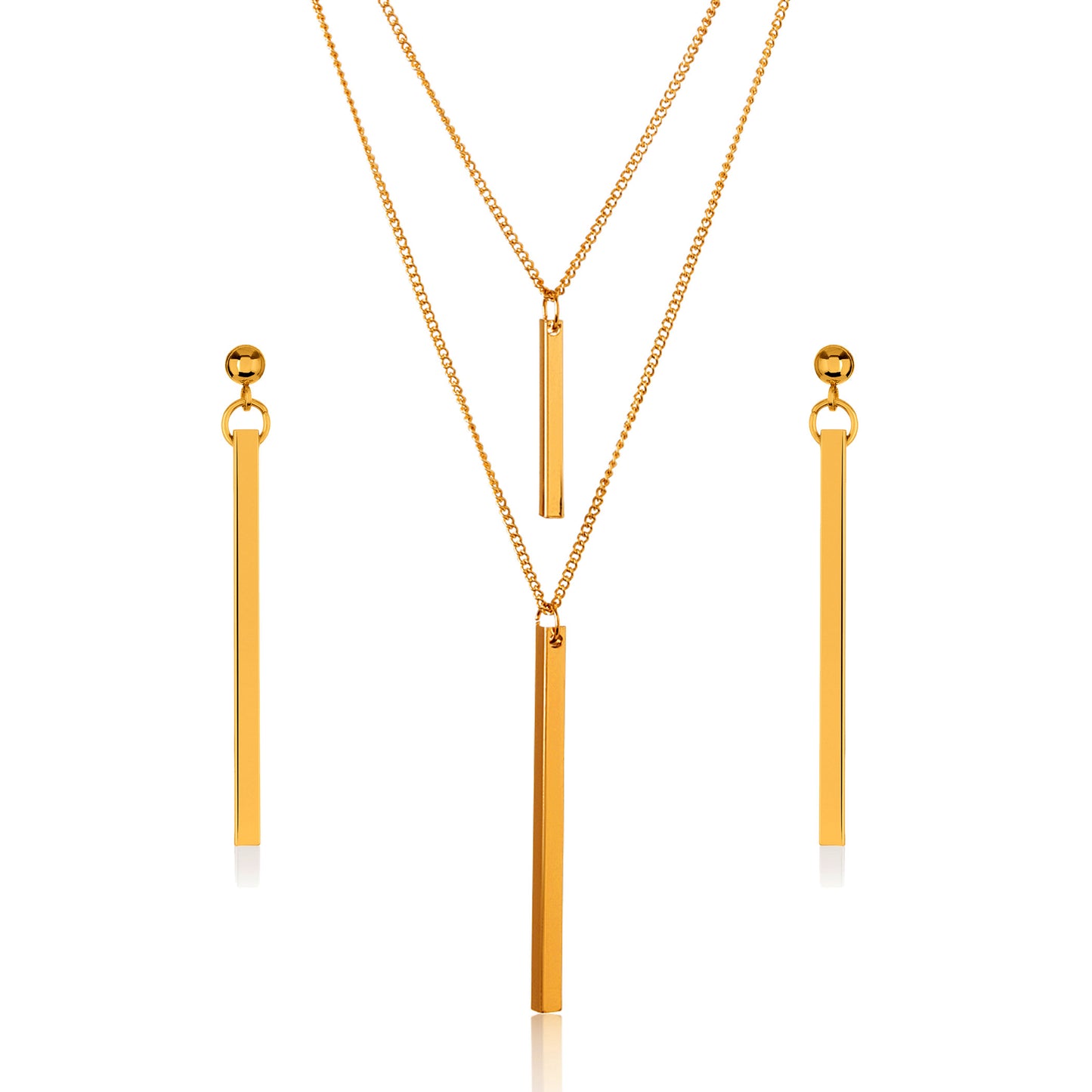 ELYA Women's Gold Tone Double Layer Bar Necklace and Earrings Jewelry Set