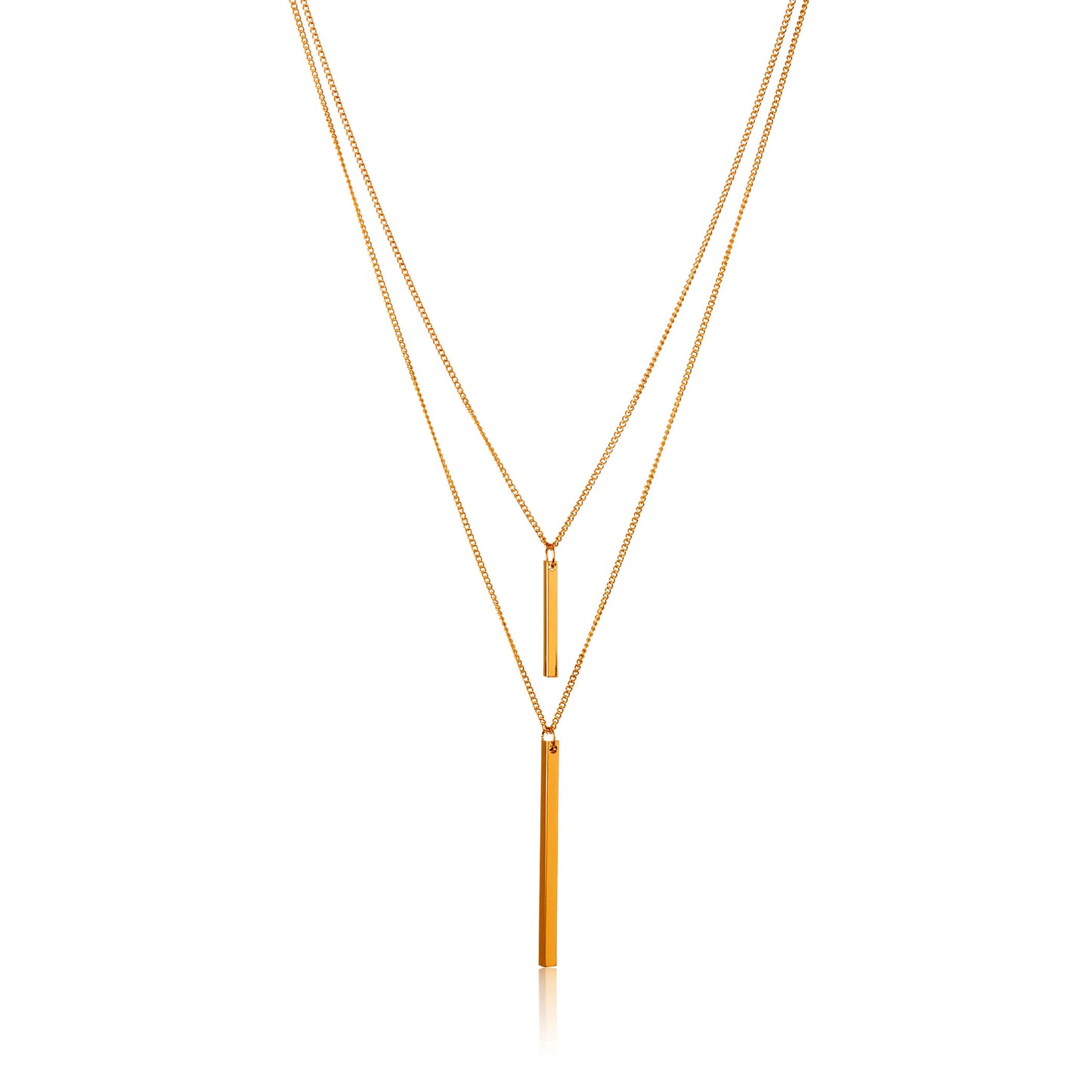 ELYA Women's Gold Tone Double Layer Bar Necklace and Earrings Jewelry Set
