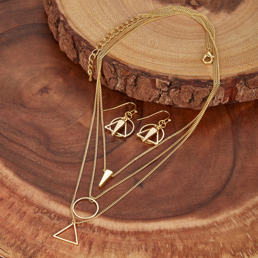 ELYA Women's Gold Tone Geometric Charm Pendant Necklace and Earrings Jewelry Set