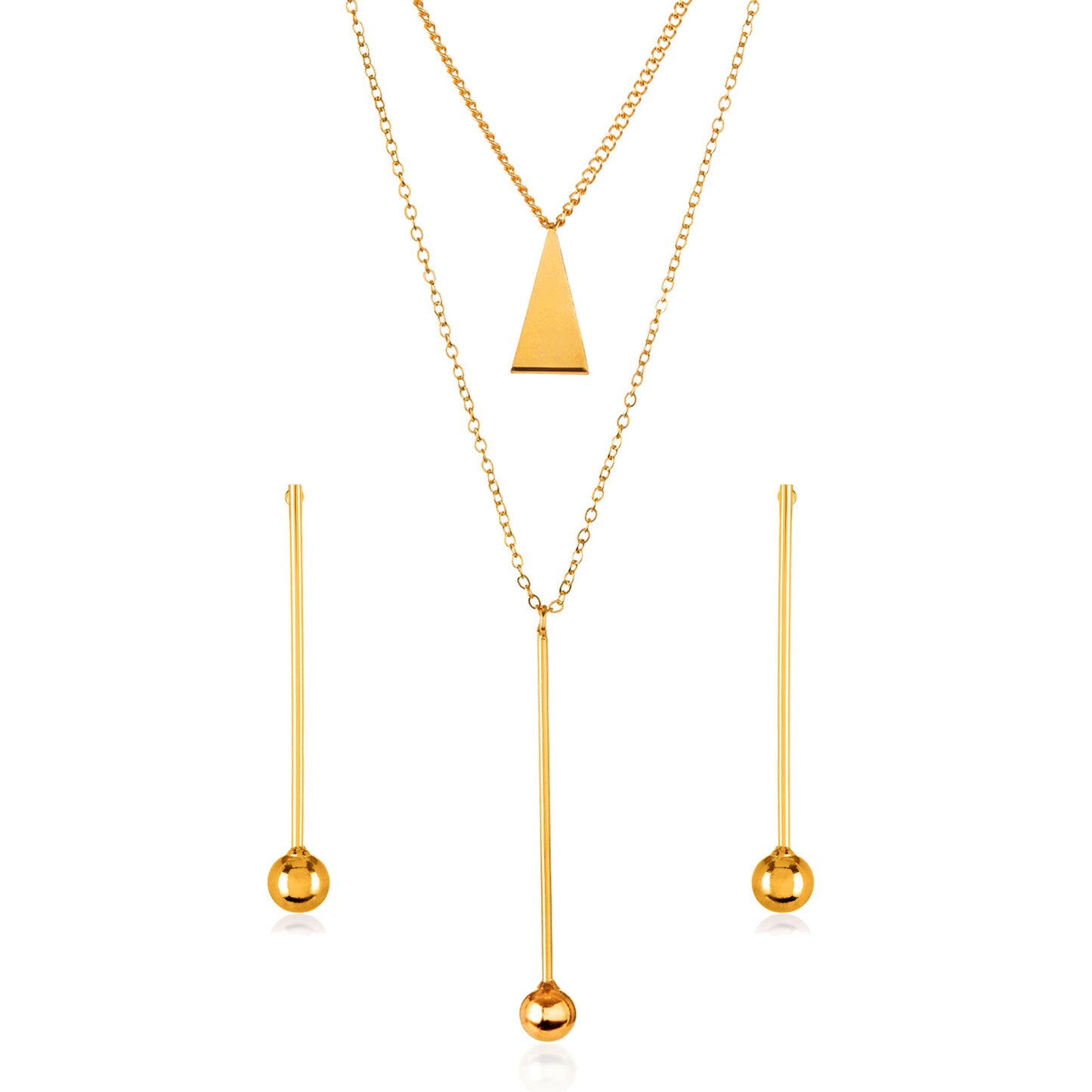 ELYA Women's Gold Tone Bar Ball Drop Charm Necklace and Earrings Jewelry Set