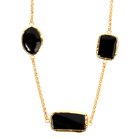 ELYA Gold Tone Black Onyx Cable Chain Necklace (18 mm) - 18"