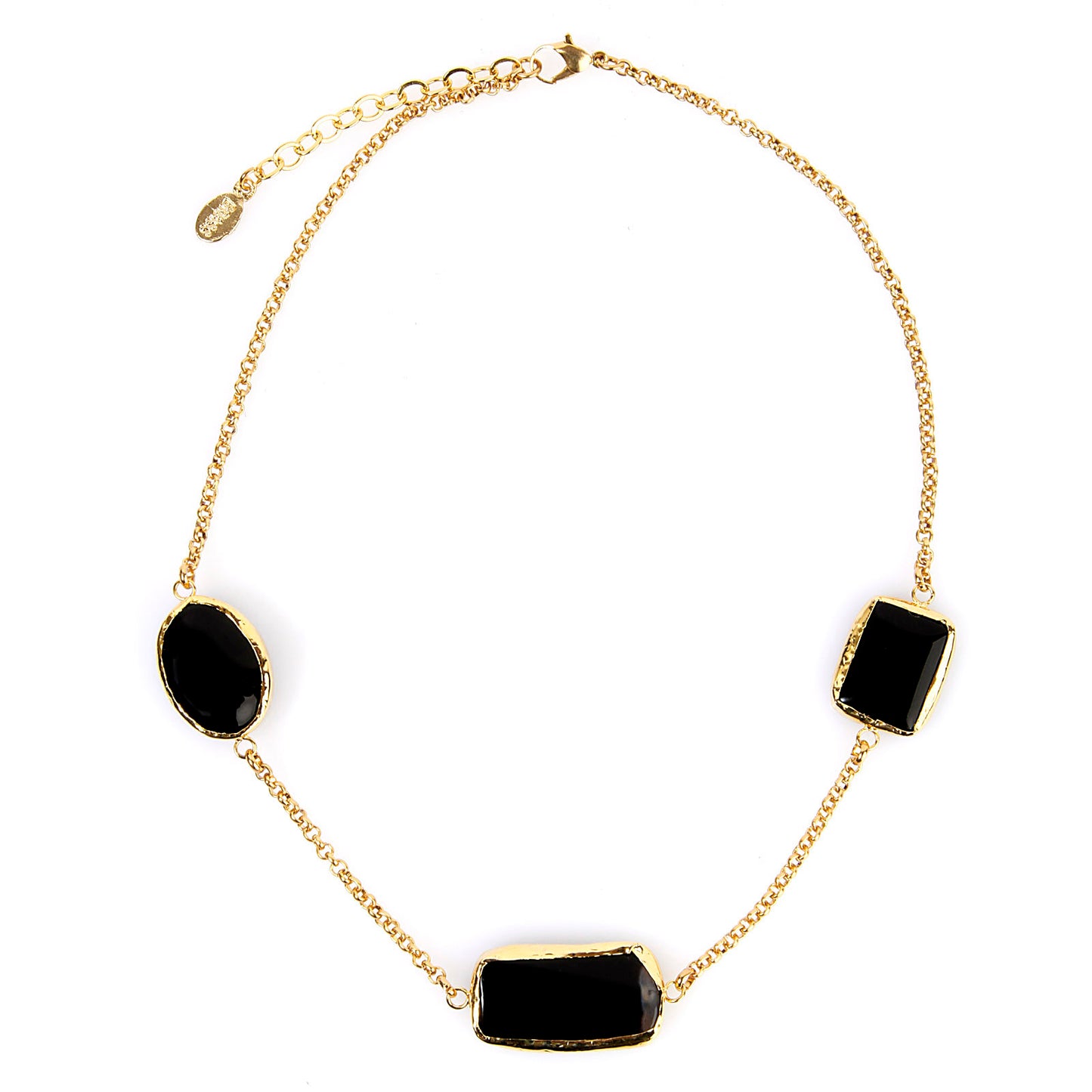 ELYA Gold Tone Black Onyx Cable Chain Necklace (18 mm) - 18"
