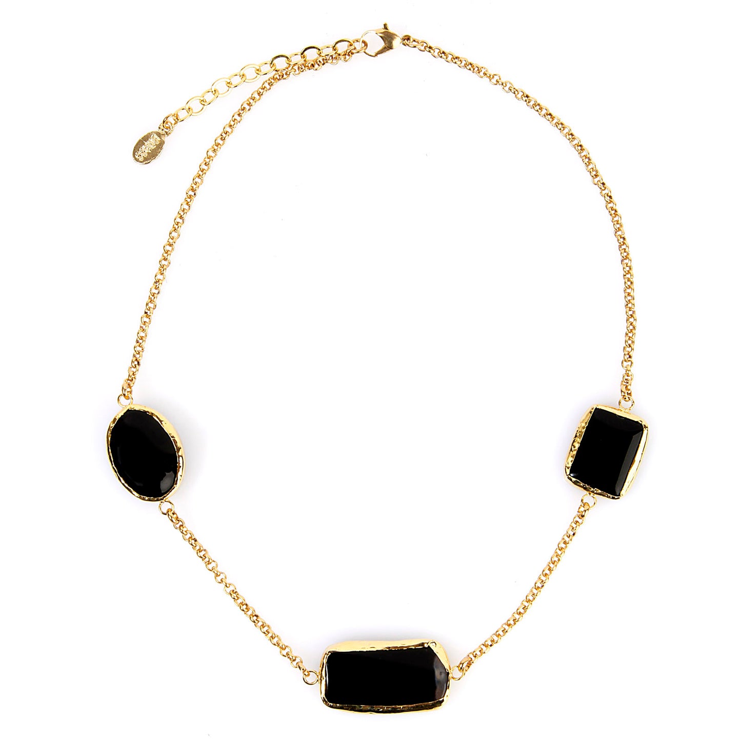 ELYA Gold Tone Black Onyx Cable Chain Necklace (18 mm) - 18"