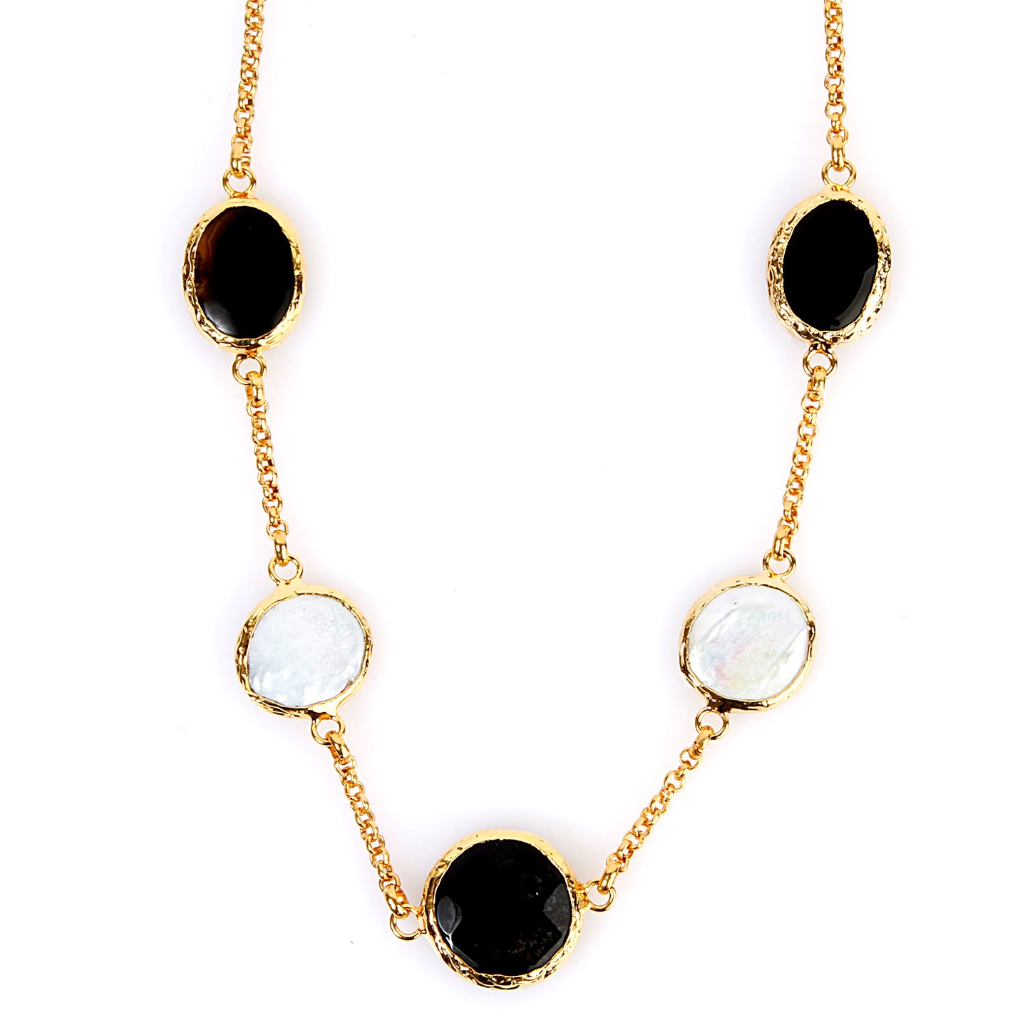 ELYA Gold Tone Mother of Pearl and Onyx Cable Chain Necklace (21 mm) - 18"