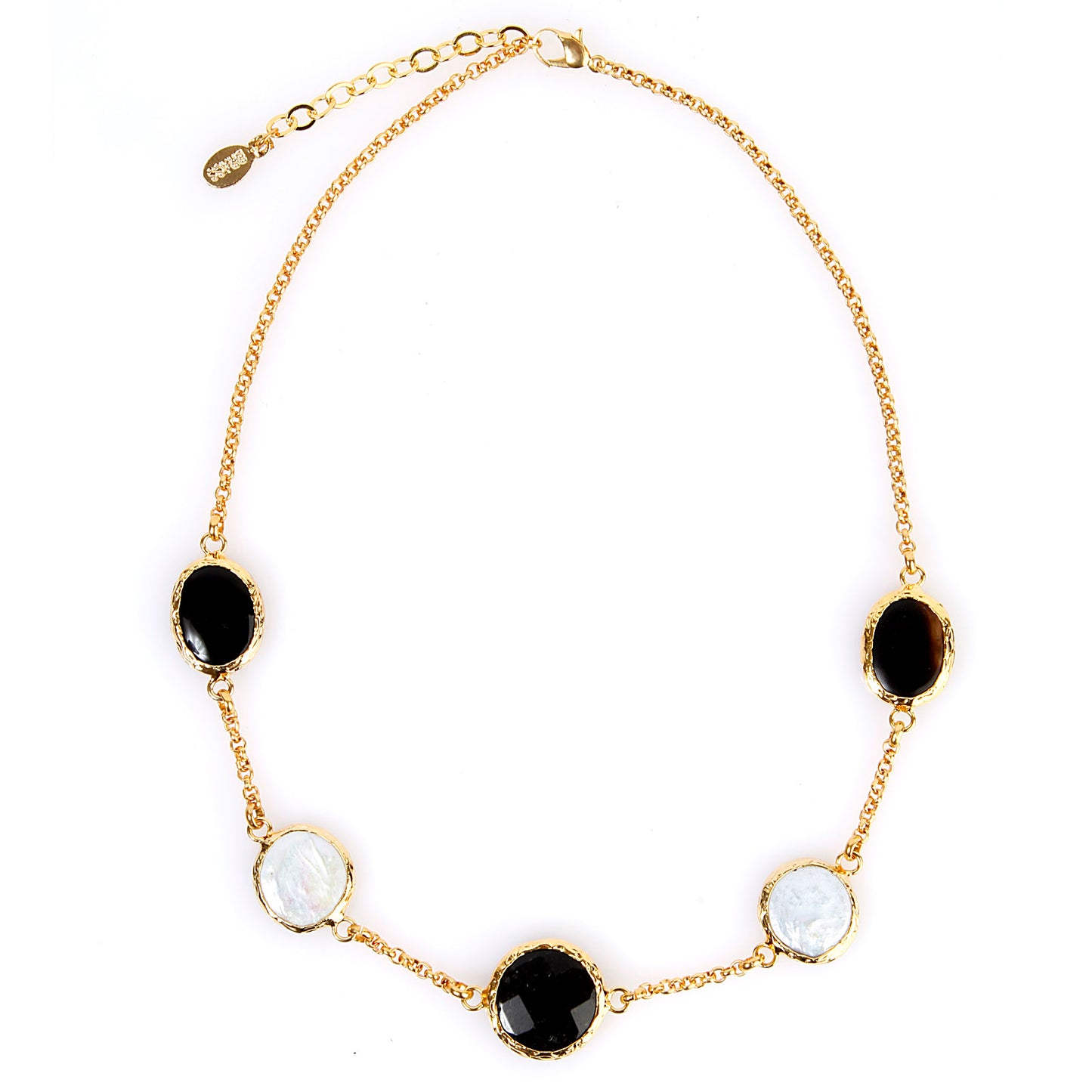 ELYA Gold Tone Mother of Pearl and Onyx Cable Chain Necklace (21 mm) - 18"