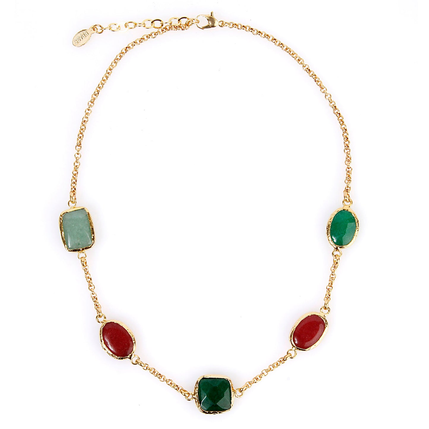 ELYA Gold Tone Green and Red Dyed Chalcedony Cable Chain Necklace (18 mm) - 18"