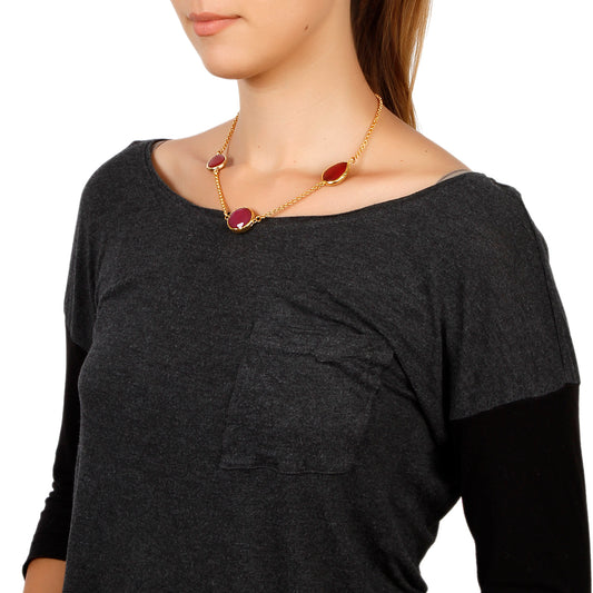 ELYA Gold Tone Red Dyed Chalcedony Cable Chain Necklace (22 mm) - 17"