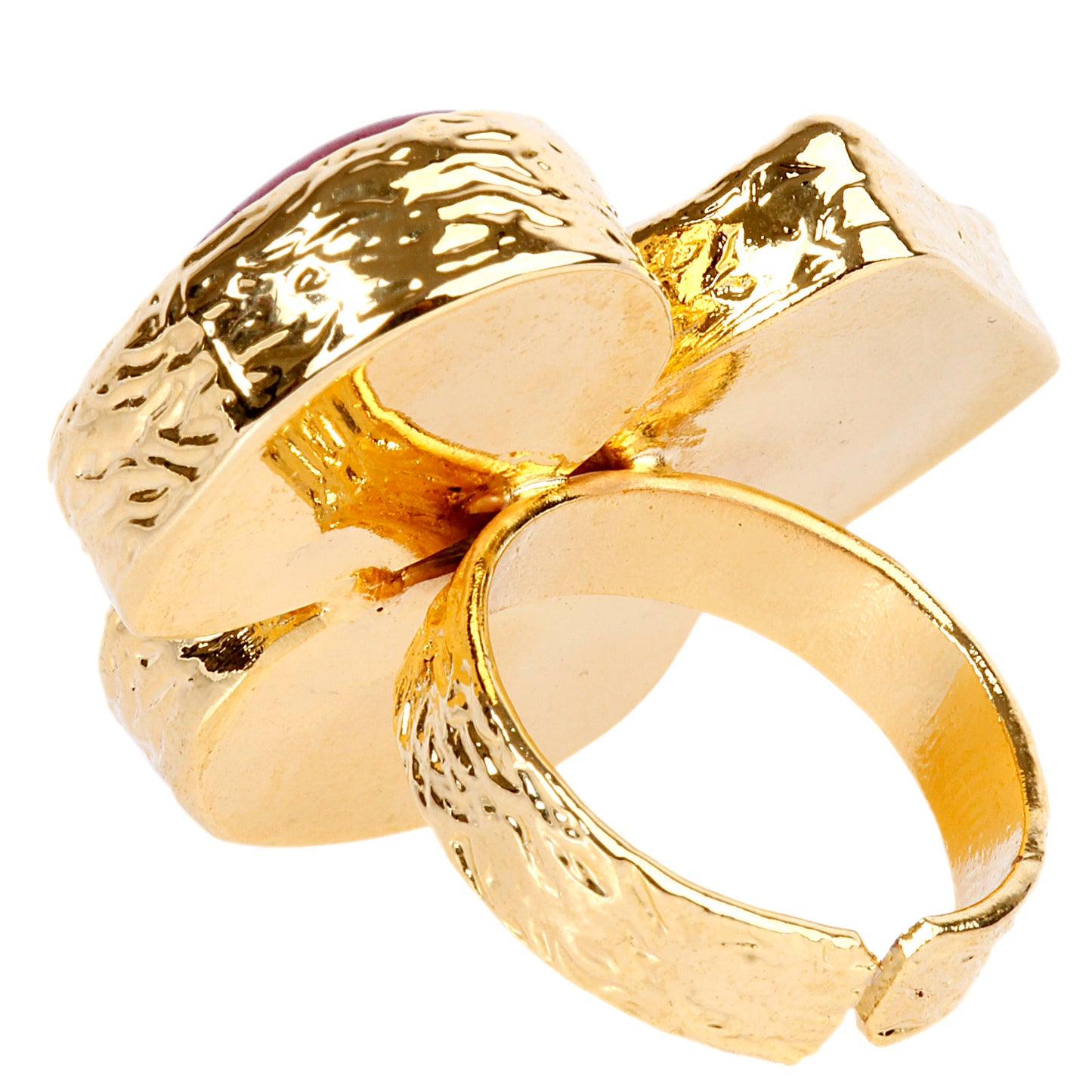 ELYA Gold Tone Red Dyed Chalcedony and Mother of Pearl Cluster Ring (29 mm)