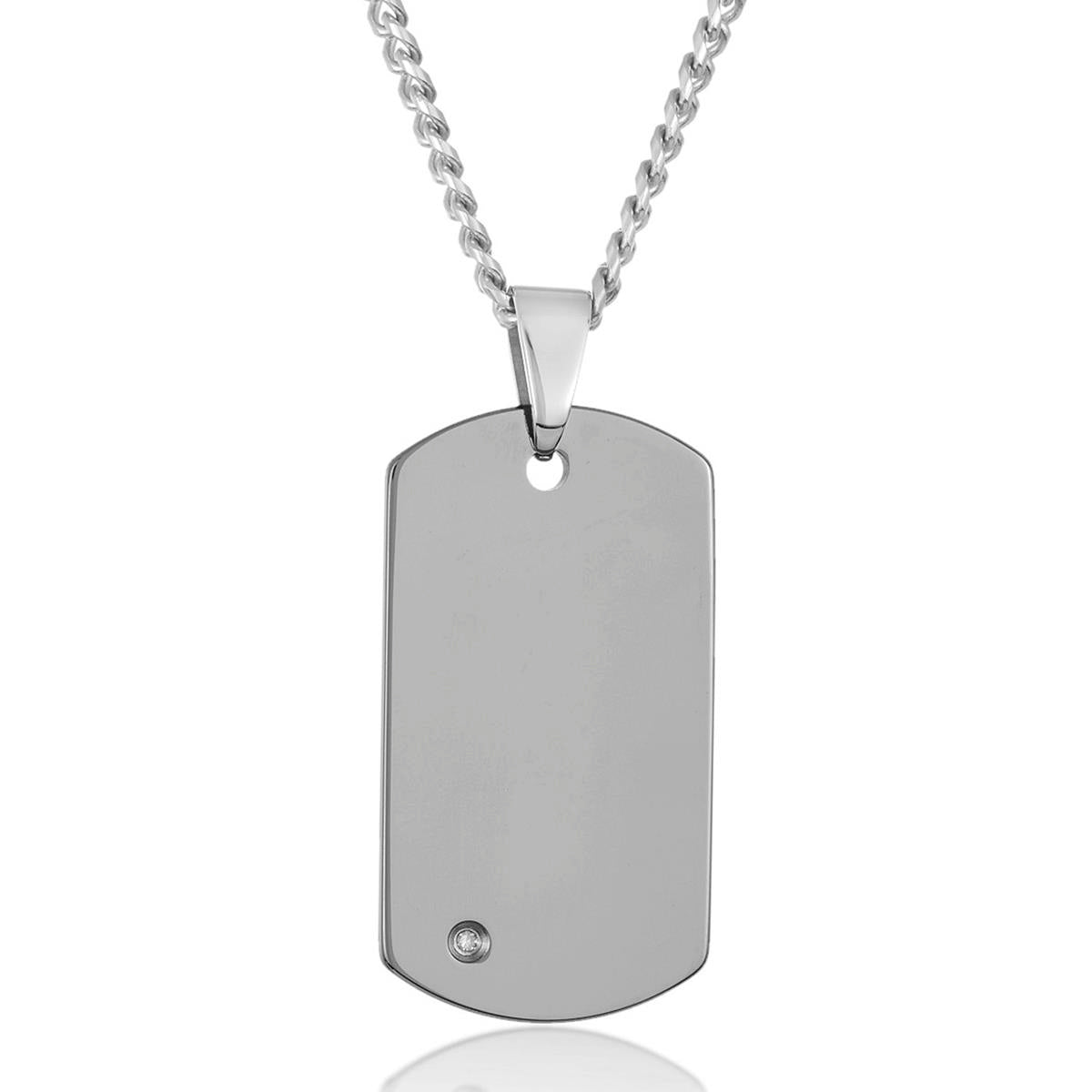 Crucible Jewelry Men's Tungsten Carbide High Polished Diamond Dog Tag Pendant Necklace